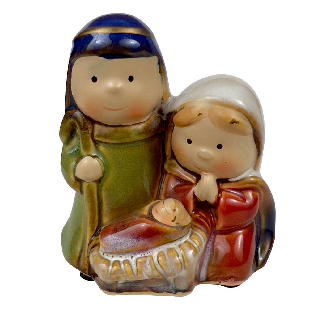 Holy Family Joseph Mary and Baby Jesus Christmas Ceramic Nativity Figurine 4"
